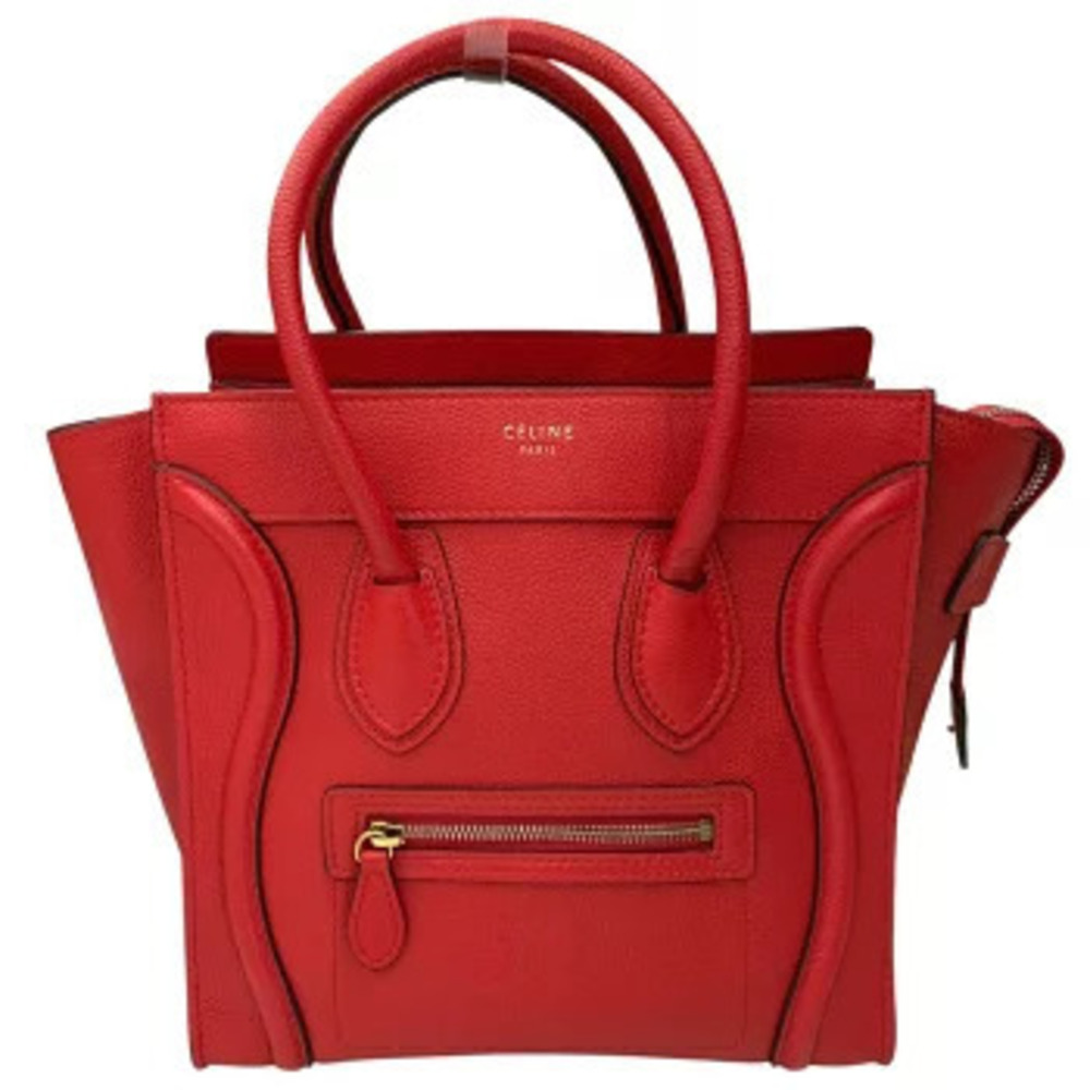 Celine Luggage Tote Shopper Tote Bag Handbag Leather Red